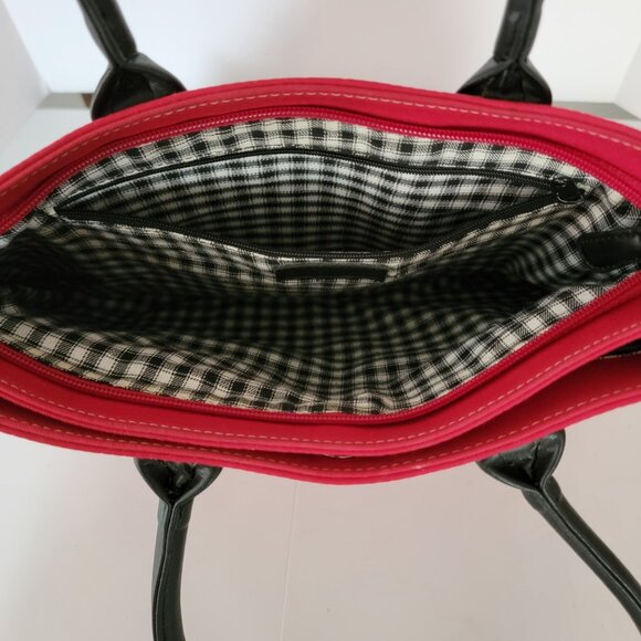 Charter Club Womens Shoulder Handbag Red Fabric Exterior Black & White Lining - Picture 4 of 12